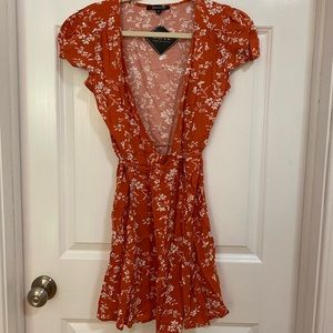 zaful rust orange floral wrap dress
